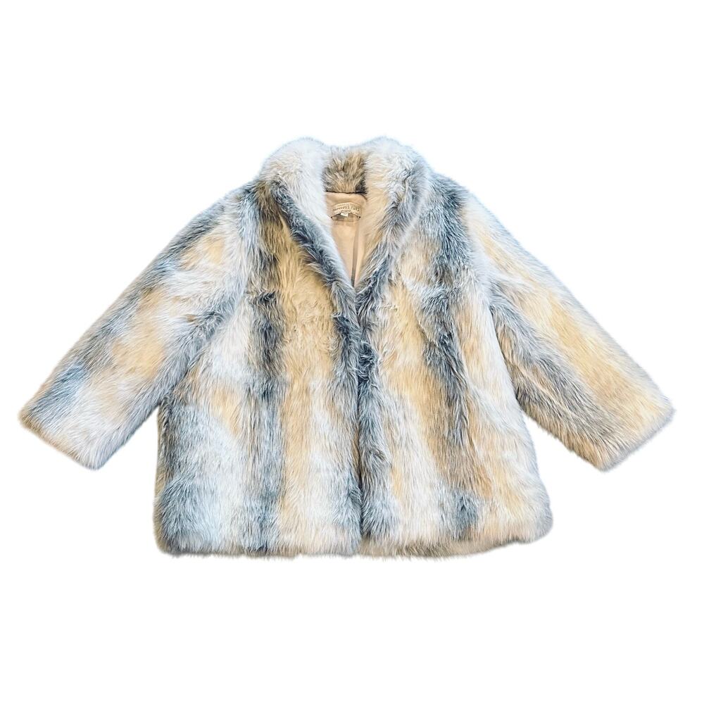 Donna Salyers Fabulous Furs Faux Fur Coat Size 3X White & Gray